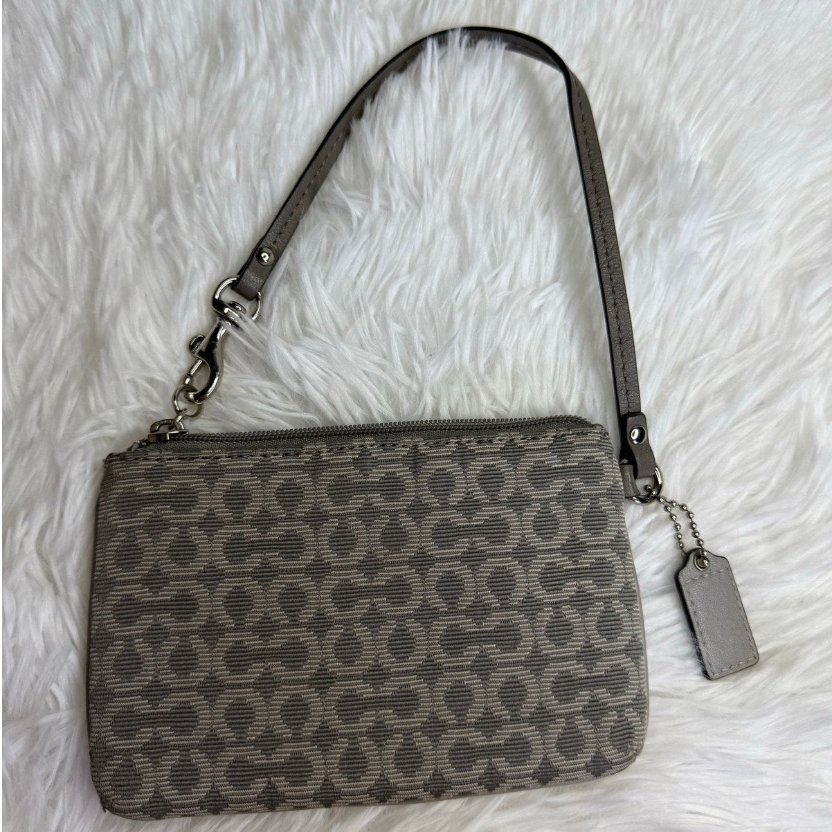 COACH Gray Signature Canvas Wristlet