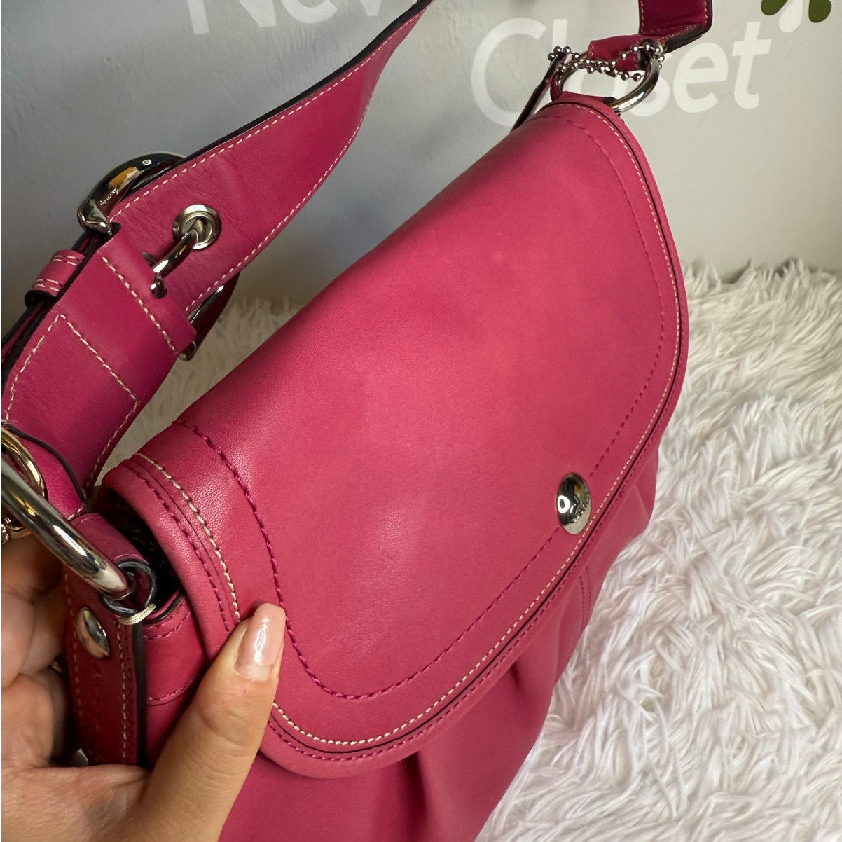 Y2K COACH Pink F13729 Flap Hobo Shoulder Bag