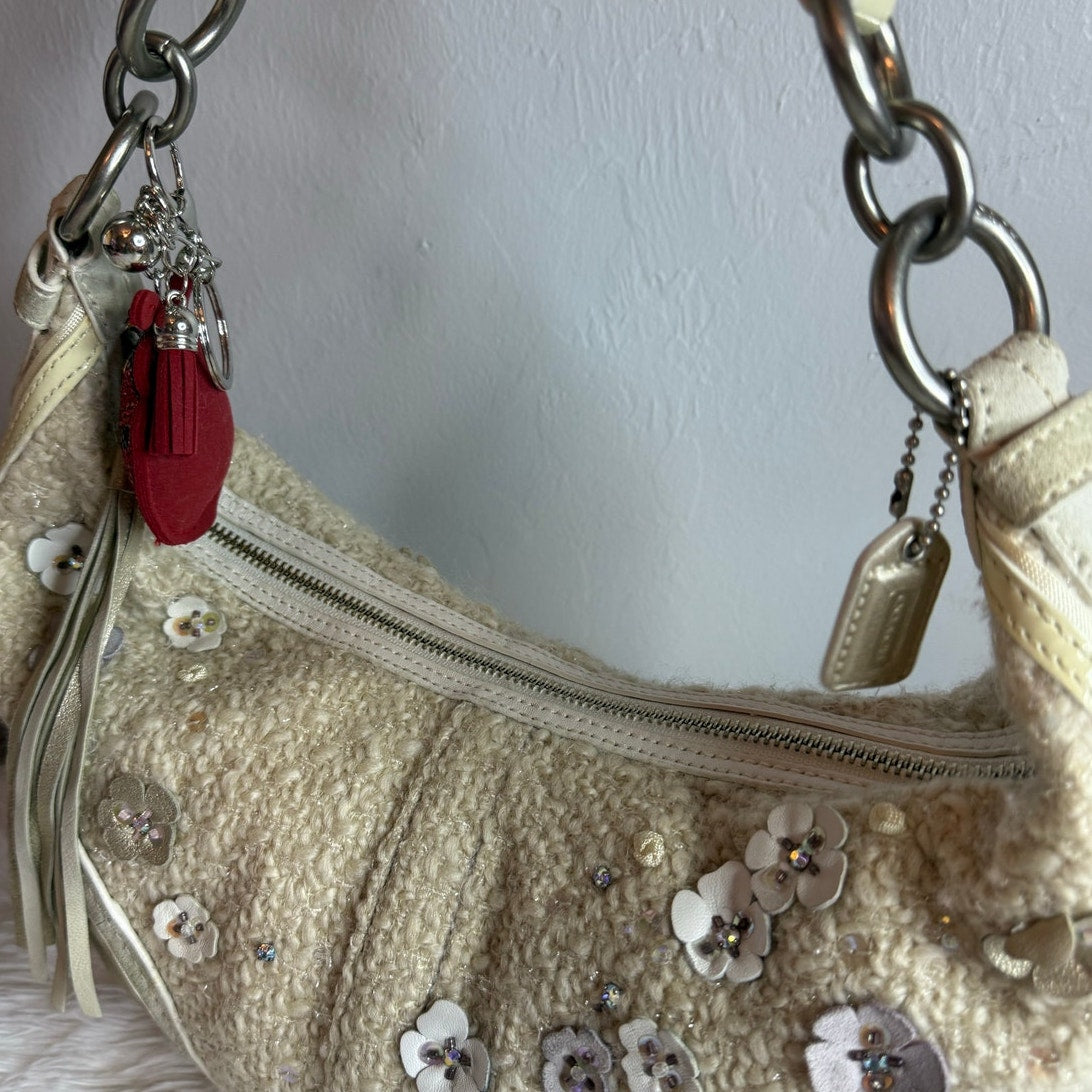 RARE! Coach Vintage Chelsea Tweed Hobo In Sequin Tea Rose Hobo Shoulder Bag