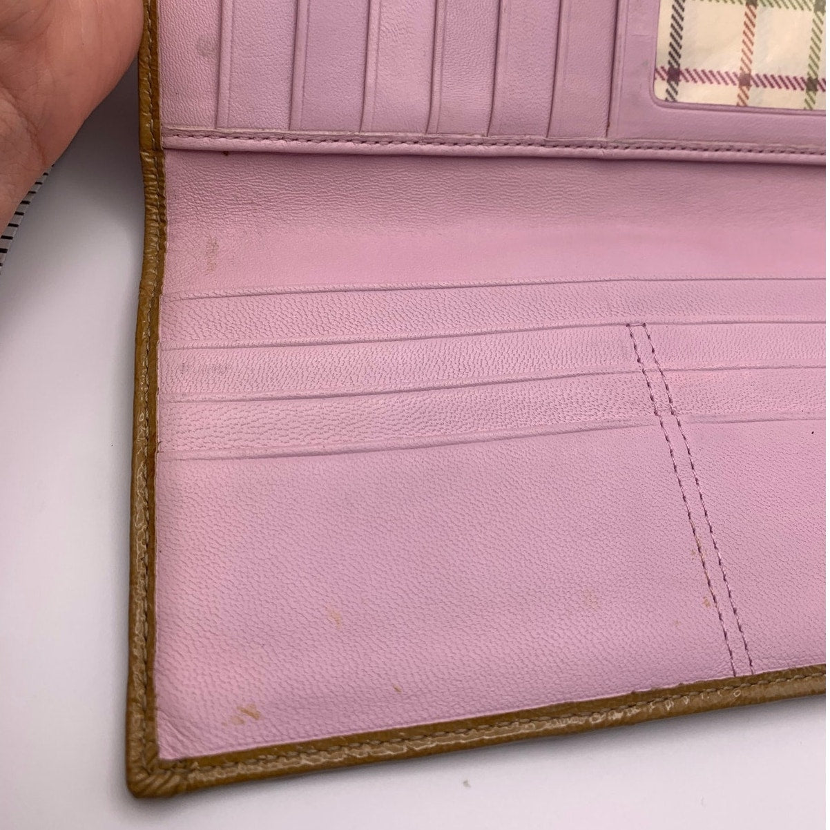 y2k COACH Brown Tan Legacy Signature Canvas Patent Leather Wallet