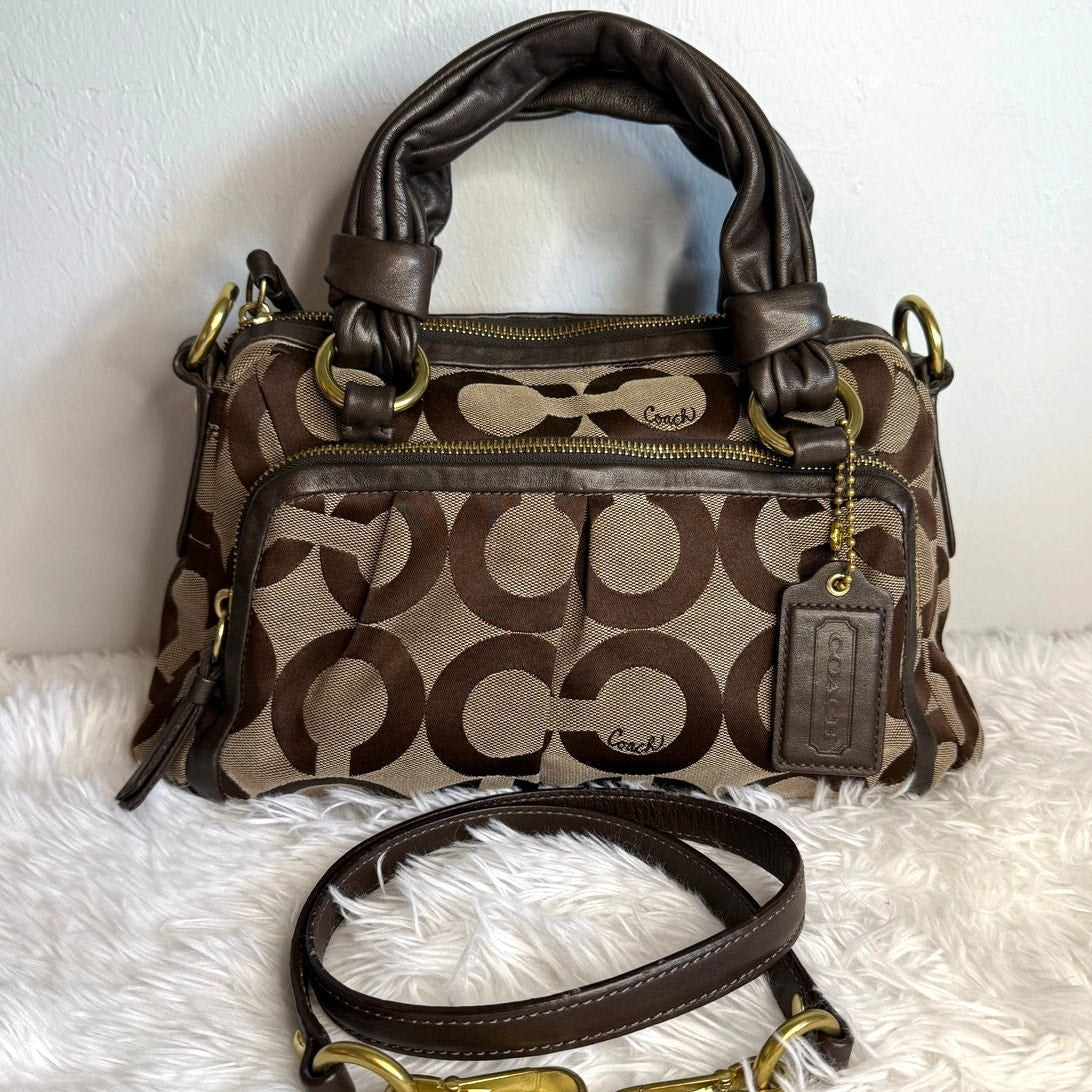 y2k COACH 2009 Brown Signature Canvas Parker Op Art Satchel Shoulder Bag