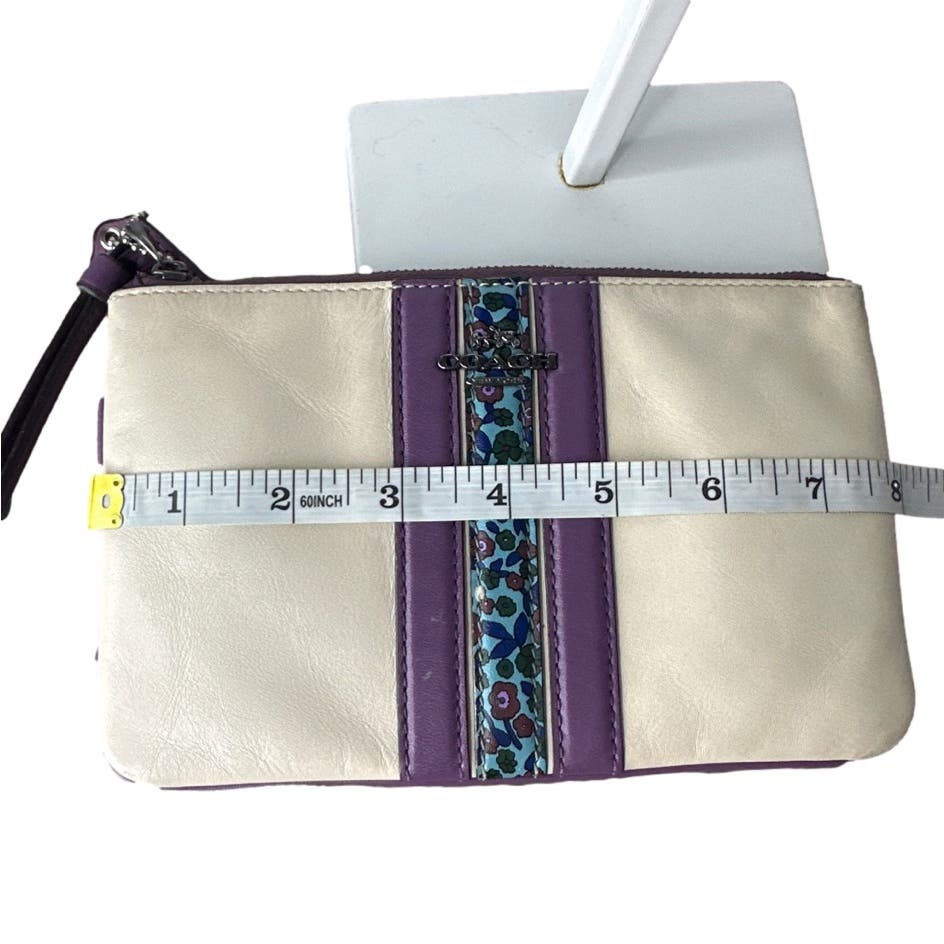 COACH Cream Purple Floral Wristlet