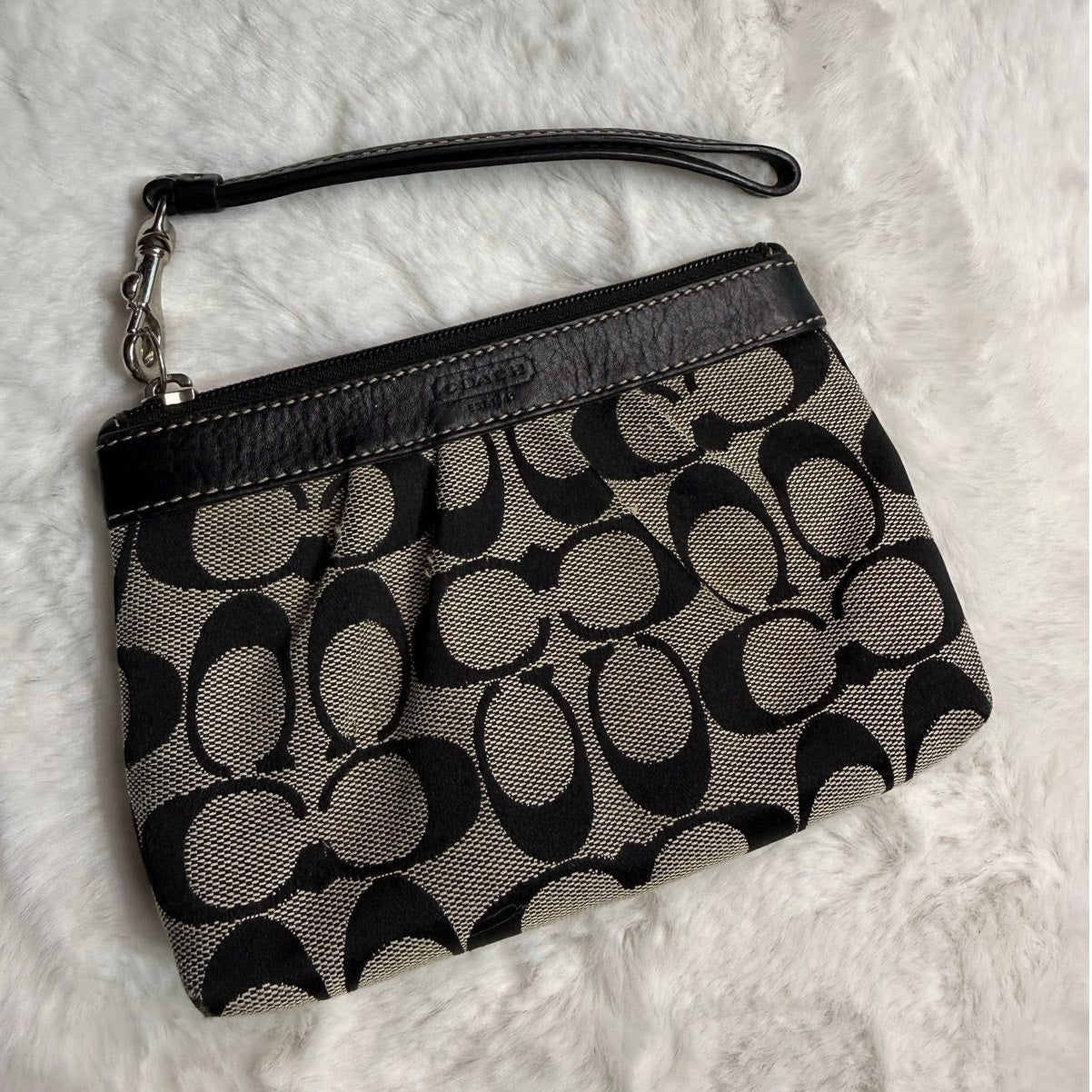 COACH Black and Gray Signature Canvas Wristlet