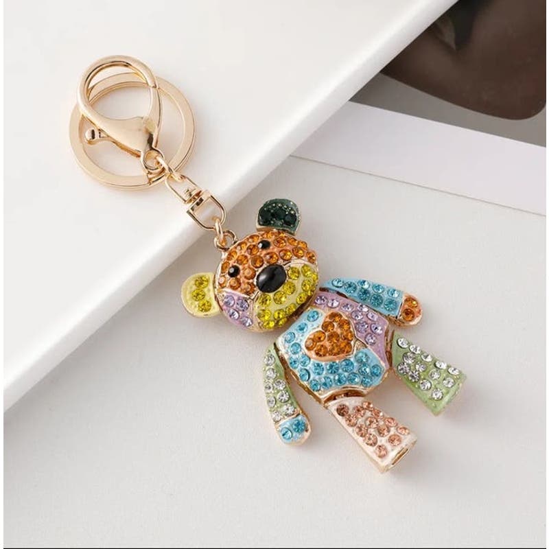 Bear Bag Keychain Bag Charm Key Fob Colorful Rhinestone