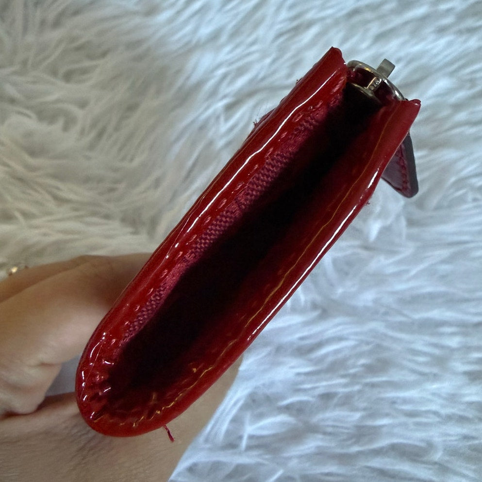 y2k Coach Vintage Red Signature Card Wallet with Chain Ring