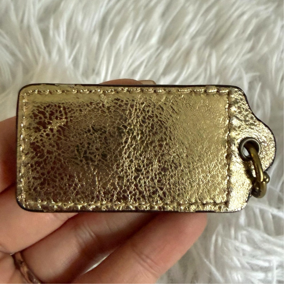 2" COACH Metallic Gold Fob Bag Charm Hang tag Hangtag