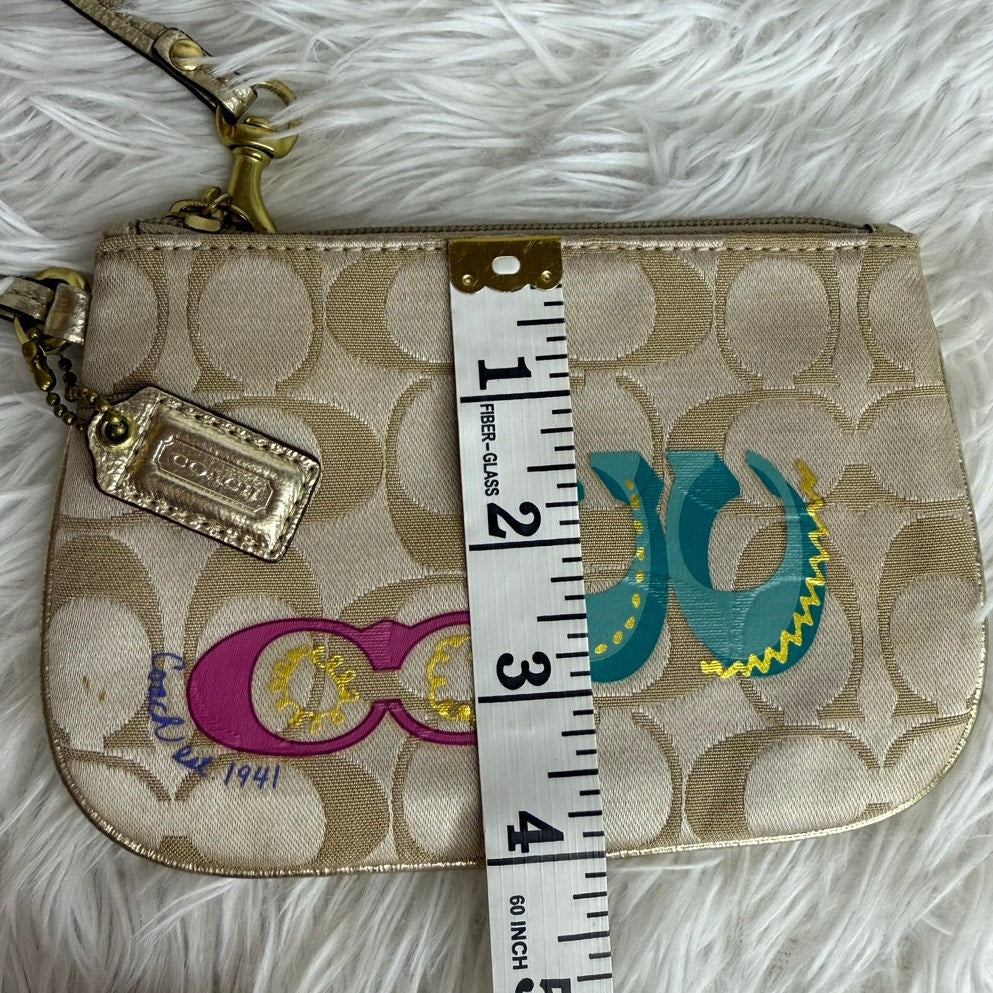COACH Gold Blue Pink Canvas Wristlet