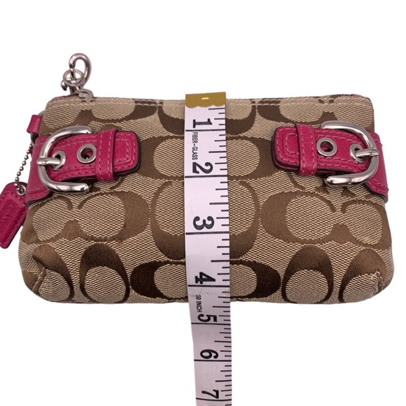 COACH Brown Fuchsia Signature Canvas Wristlet