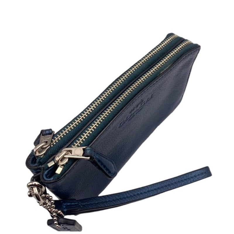 COACH Blue Double Zipper Around Wristlet