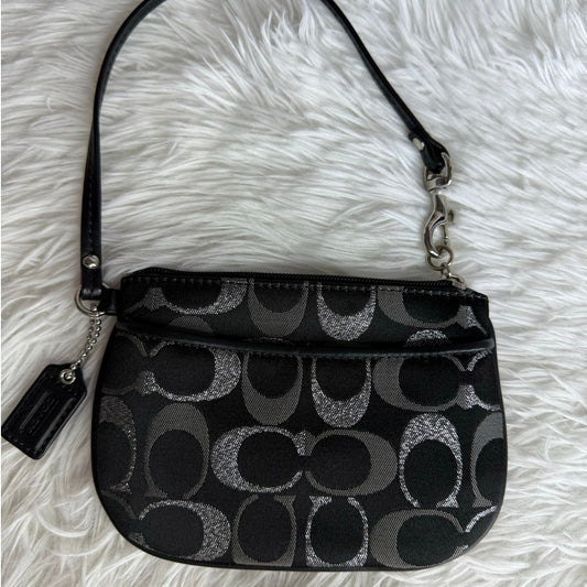 COACH Black Silver Signature Canvas Wristlet