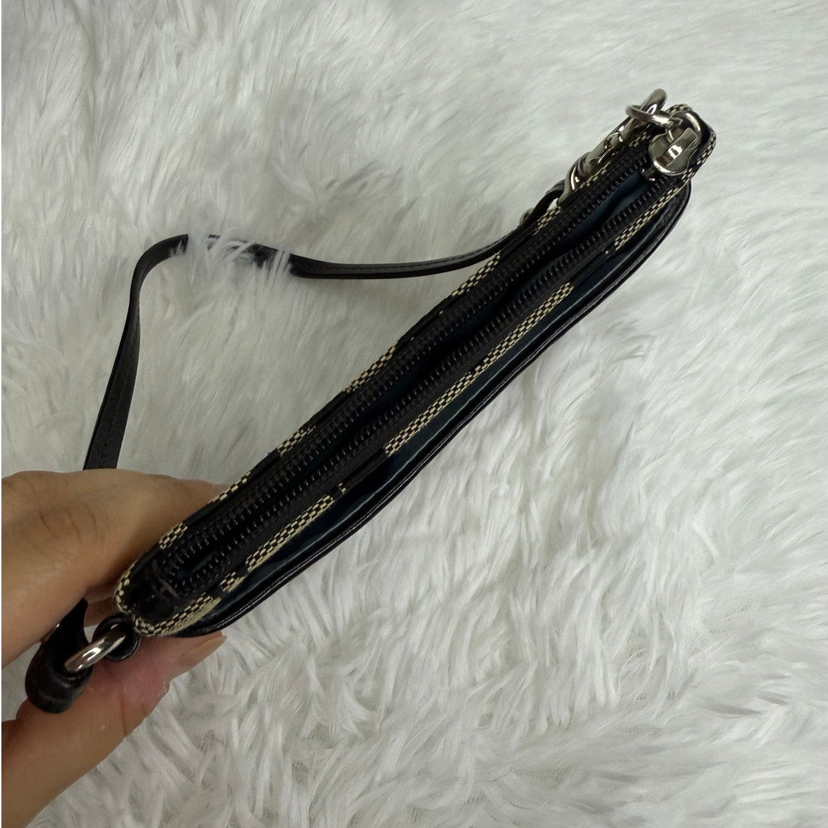SALE COACH Black Gray Signature Canvas Wristlet