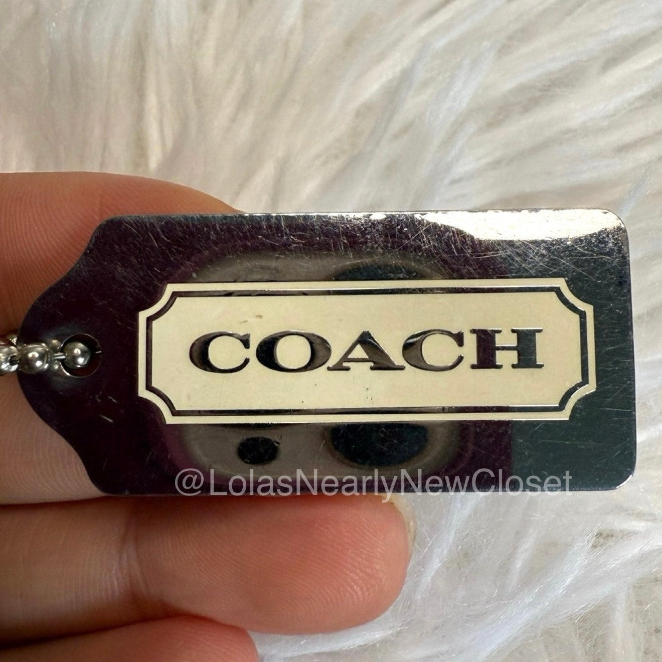 1.5” COACH Silver Cream Metal  Fob Bag Charm Hang tag Hangtag