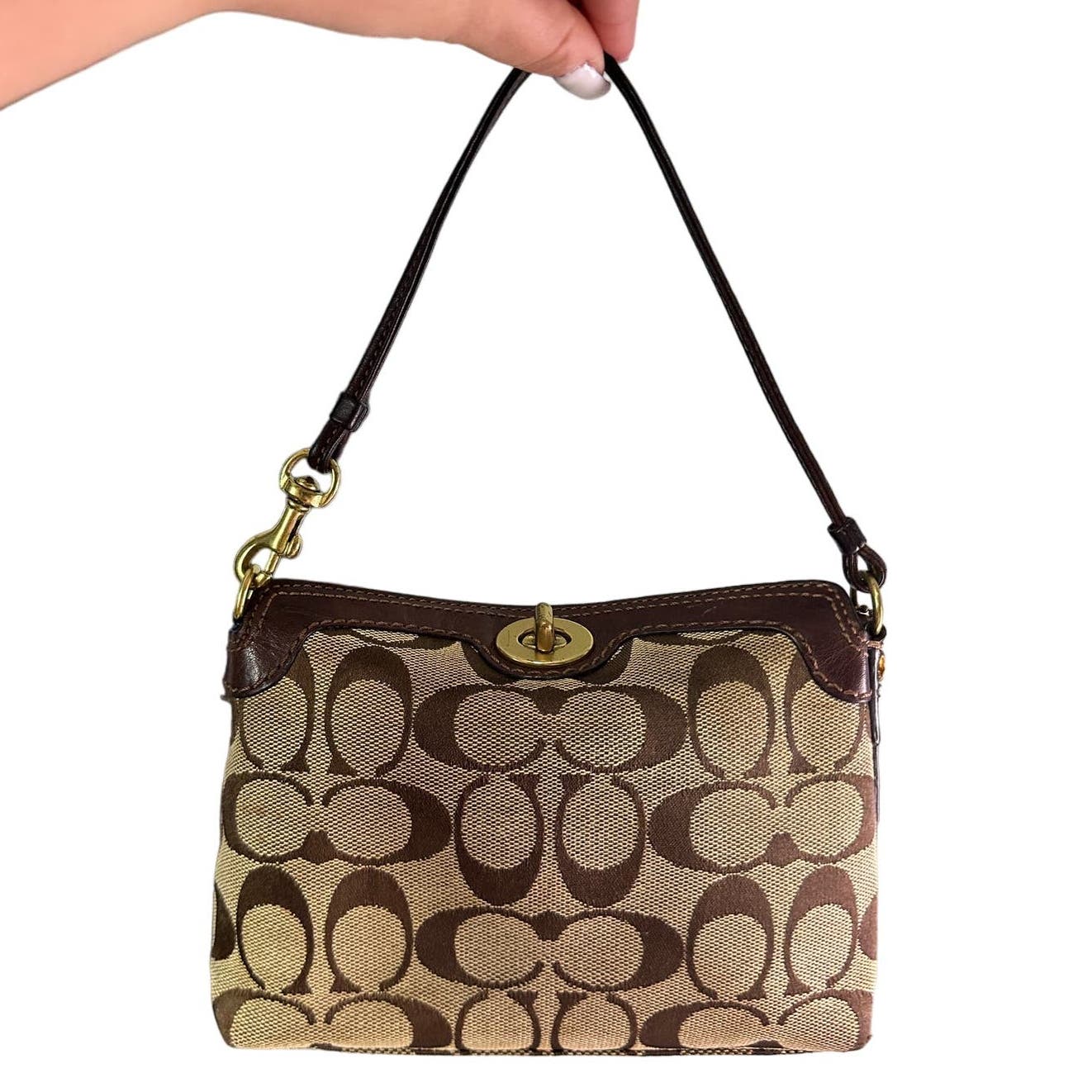 COACH Brown Signature Canvas Mini Purse / Wristlet