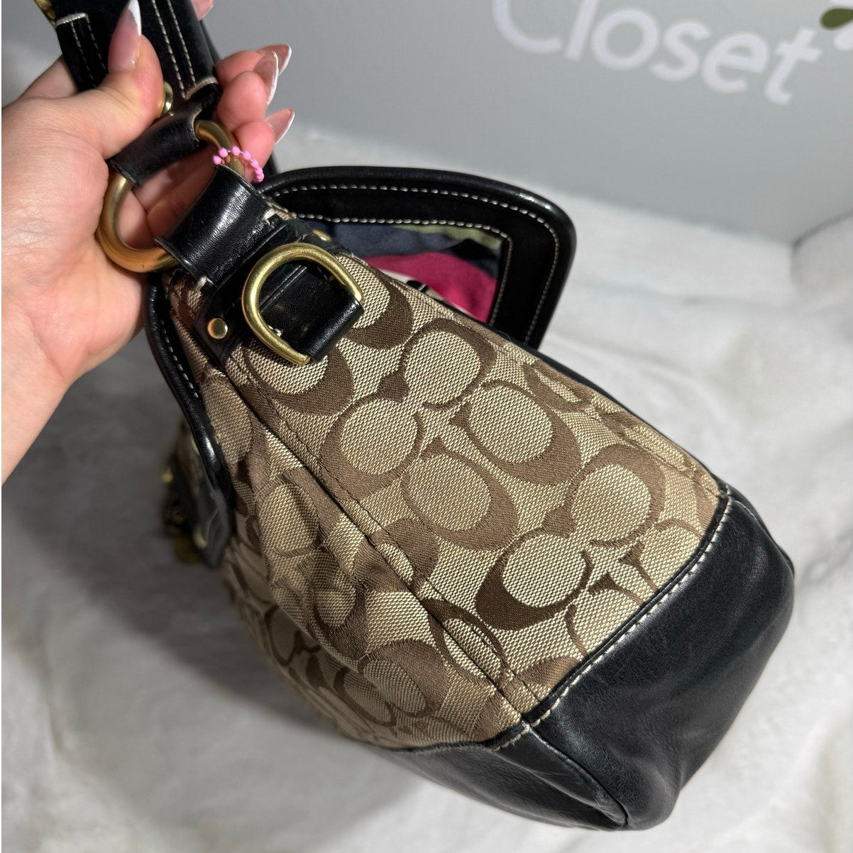 y2k COACH Vintage Black Brown Khaki Signature Legacy Flip Turnlock