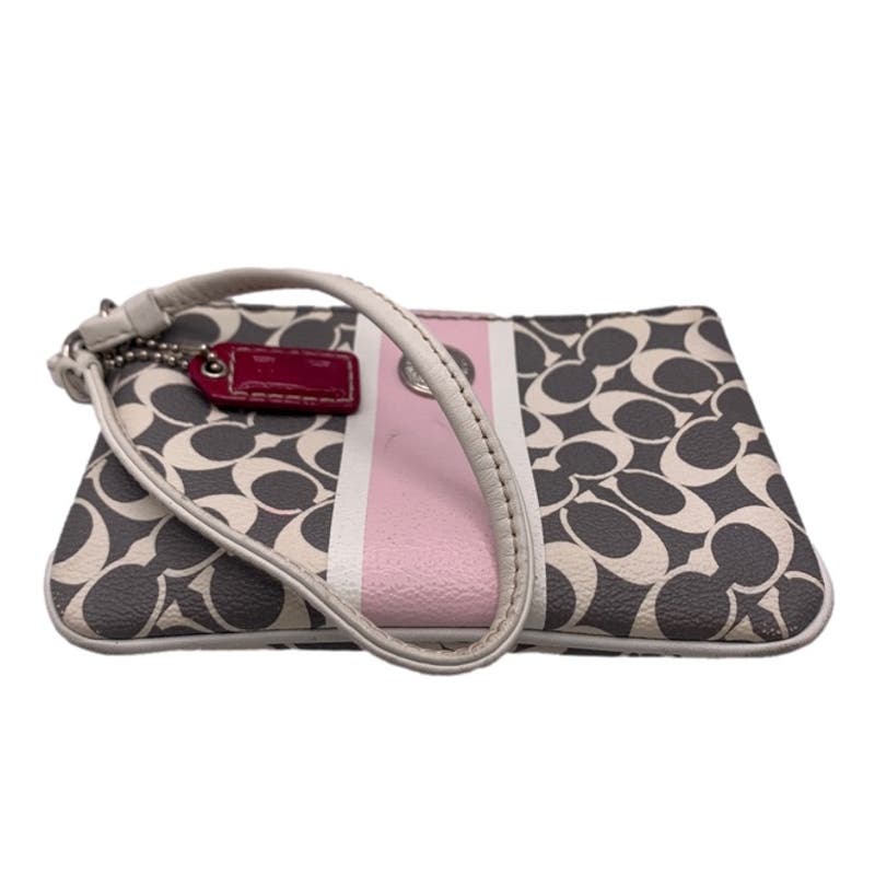 COACH Gray Pink White Signature Coated Canvas Wristlet