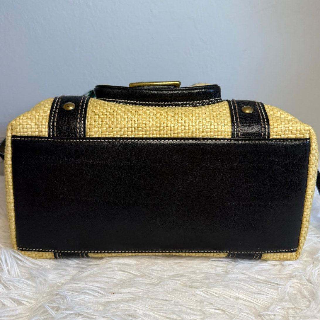 Vintage COACH y2k Black Natural Legacy Straw Tote Bag