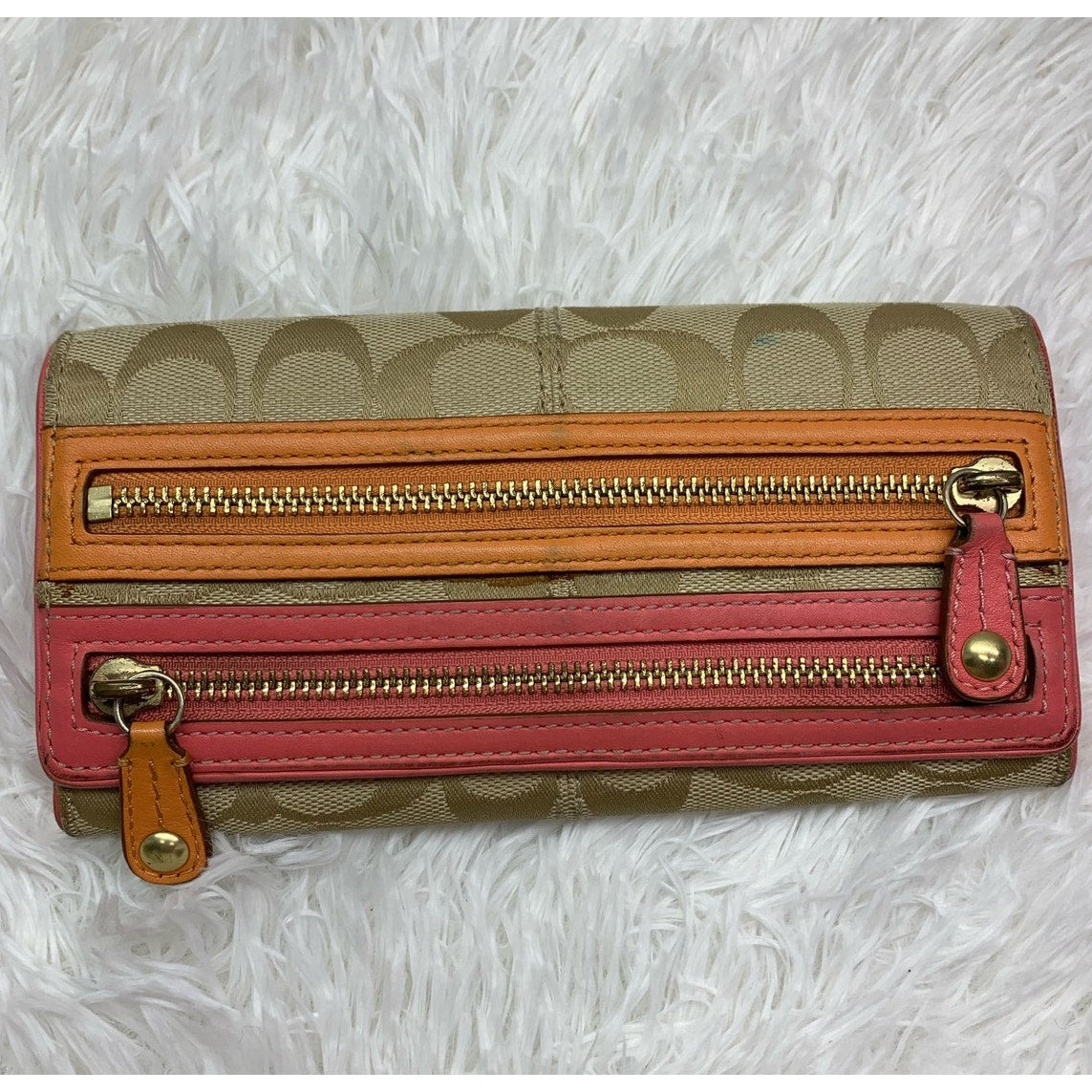 COACH  Signature Canvas Double Zipper Wallet