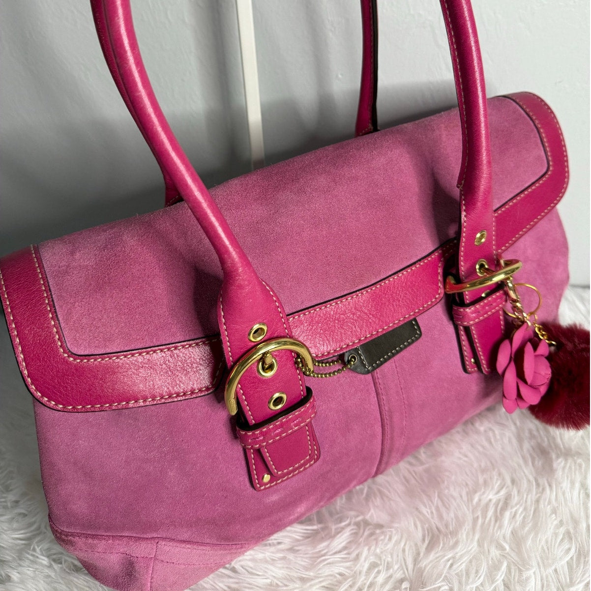 y2k COACH Vintage 2004 Pink Hampton Suede SOHO Flap Satchel