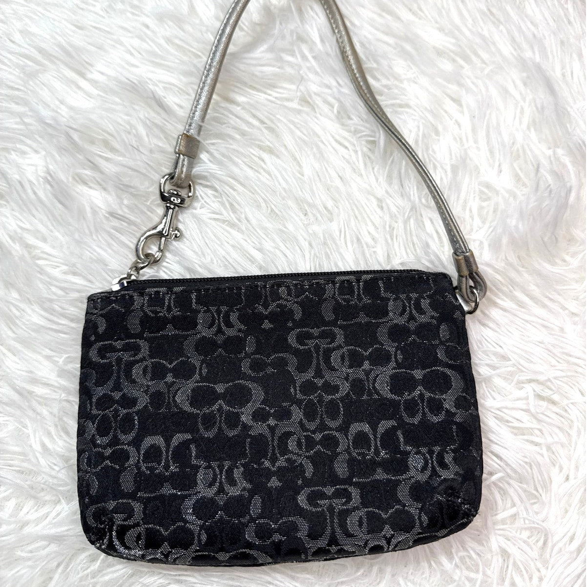 COACH Black Silver Signature Canvas Wristlet