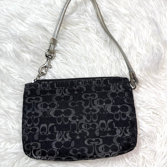 COACH Black Silver Signature Canvas Wristlet