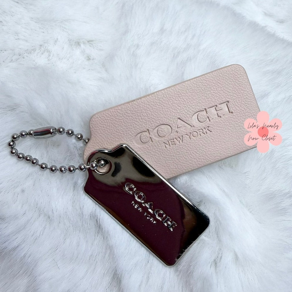 1.5" COACH Cream Silver Hang Tag Key Fob Bag Charm Set