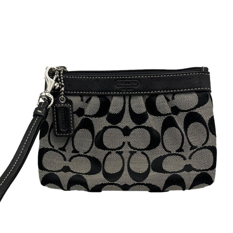 COACH Black and Gray Signature Canvas Wristlet