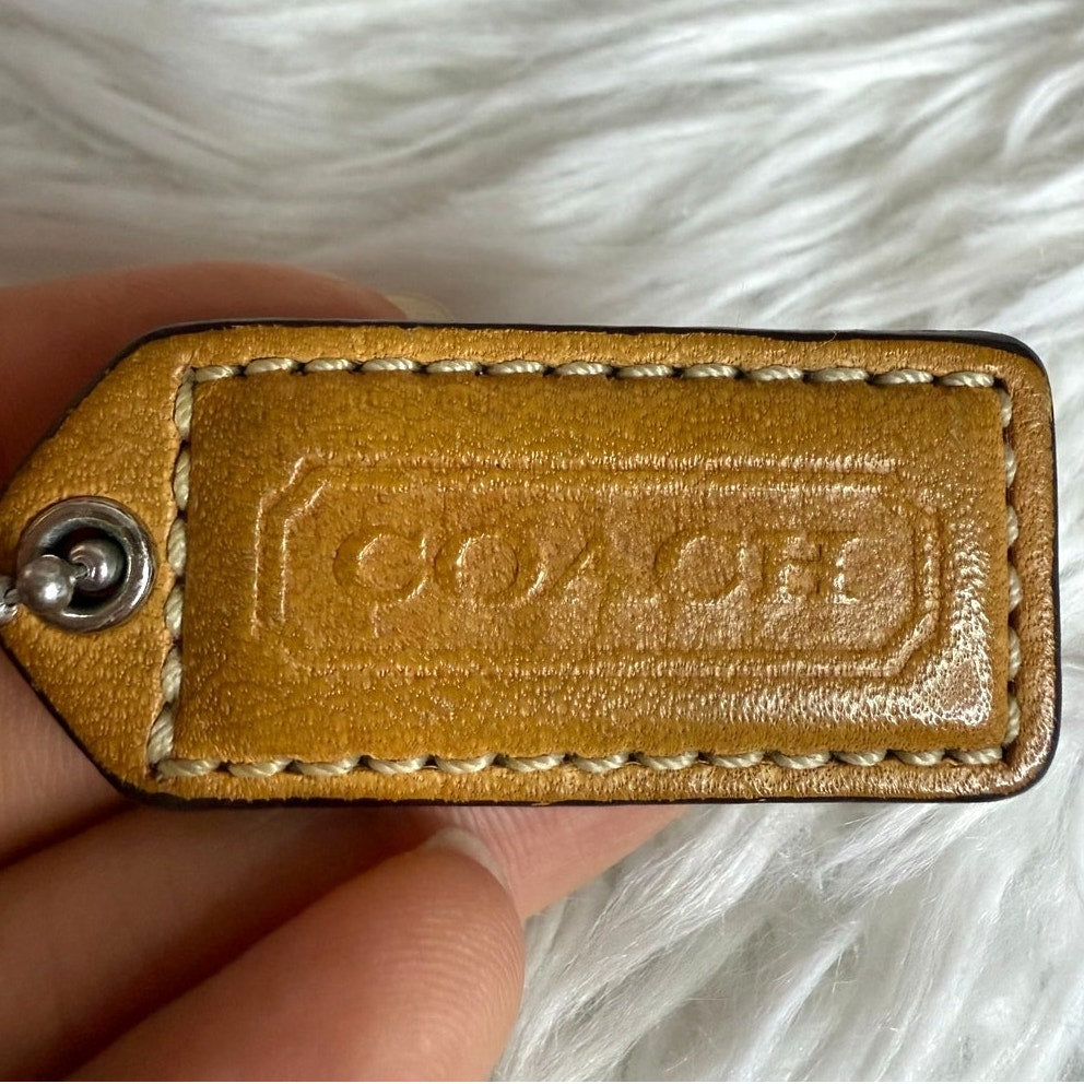 1.5" y2k COACH Vintage Tan Pink Fob Bag Charm Hang tag Hangtag
