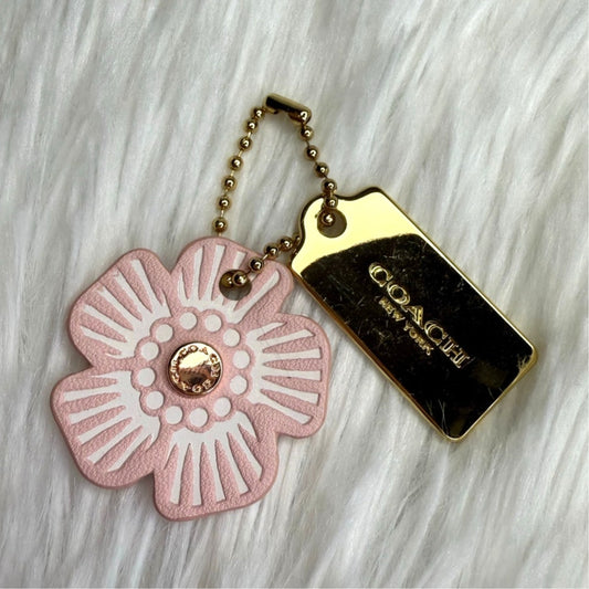 COACH Pink Silver Tea Rose Flower Floral Bag Charm Hang Tag