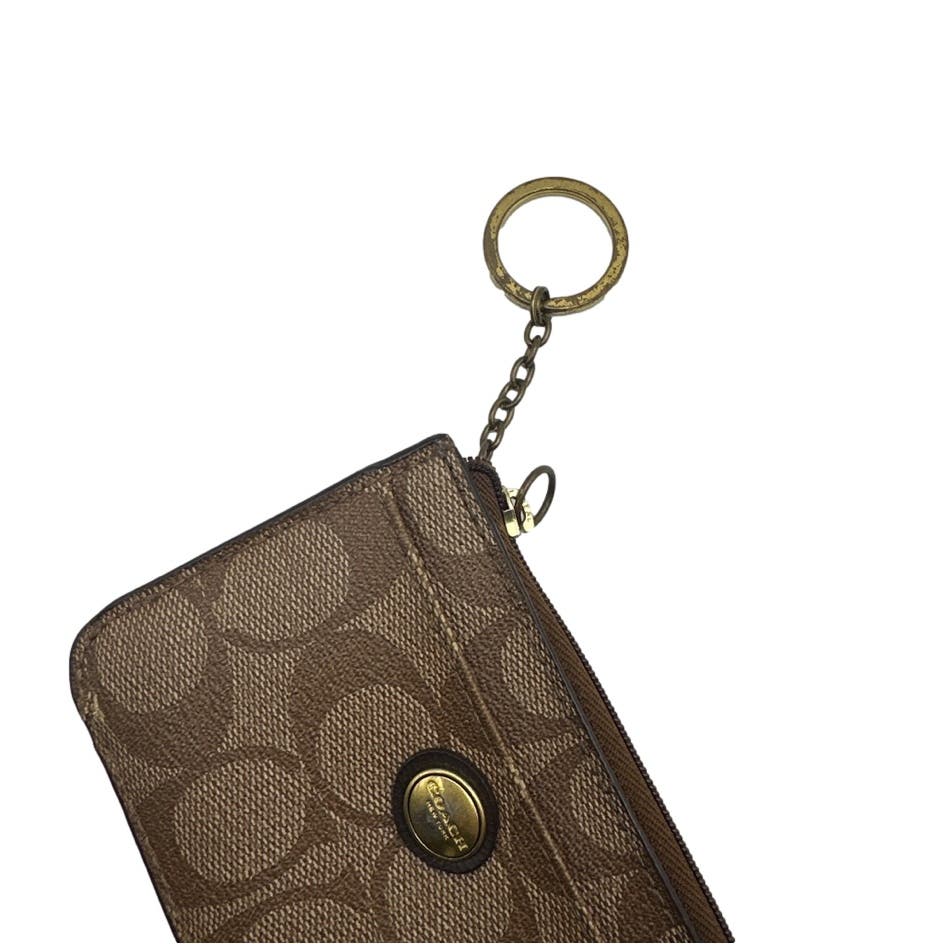 COACH Brown Signature Coated Canvas Cardholder  / Coin purse with Key chain