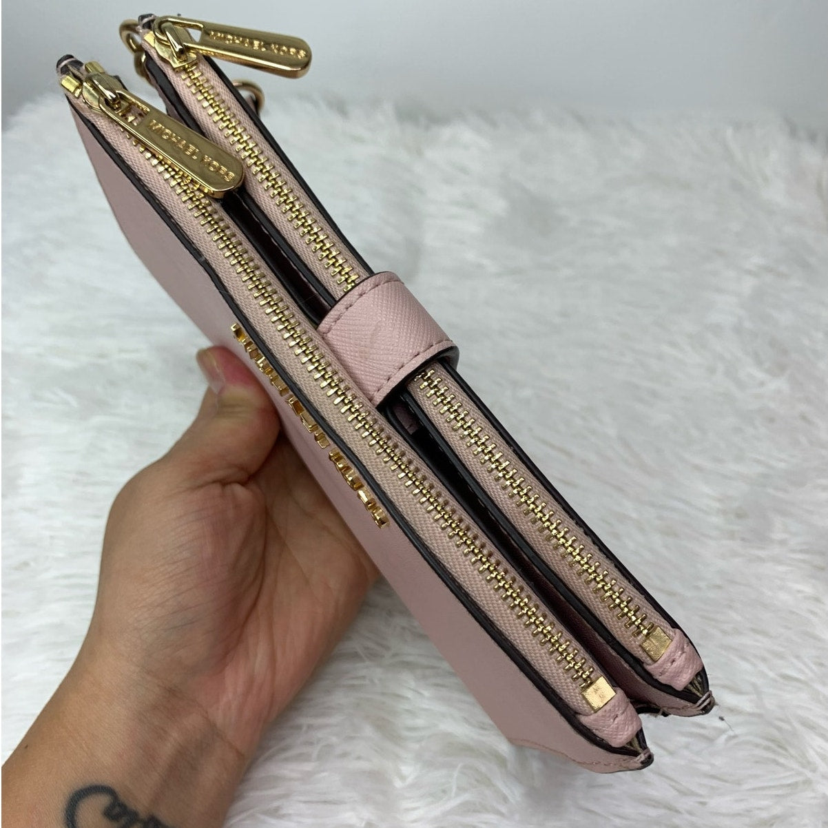 Michael Kors Pink Double Zipper Wristlet / Wallet with Phone Slot