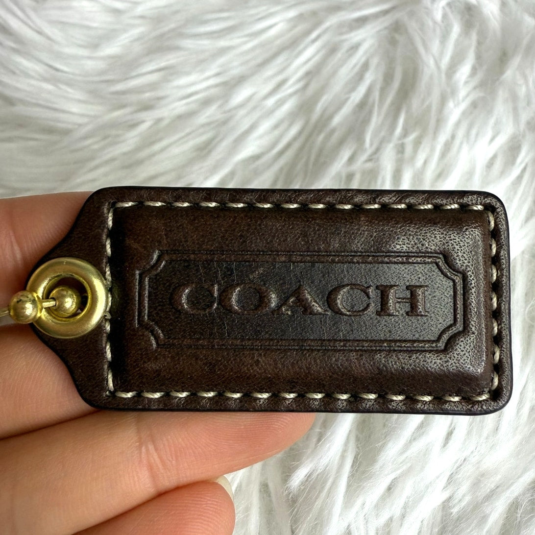 2" COACH Brown Gold Fob Bag Charm Hang tag Hangtag