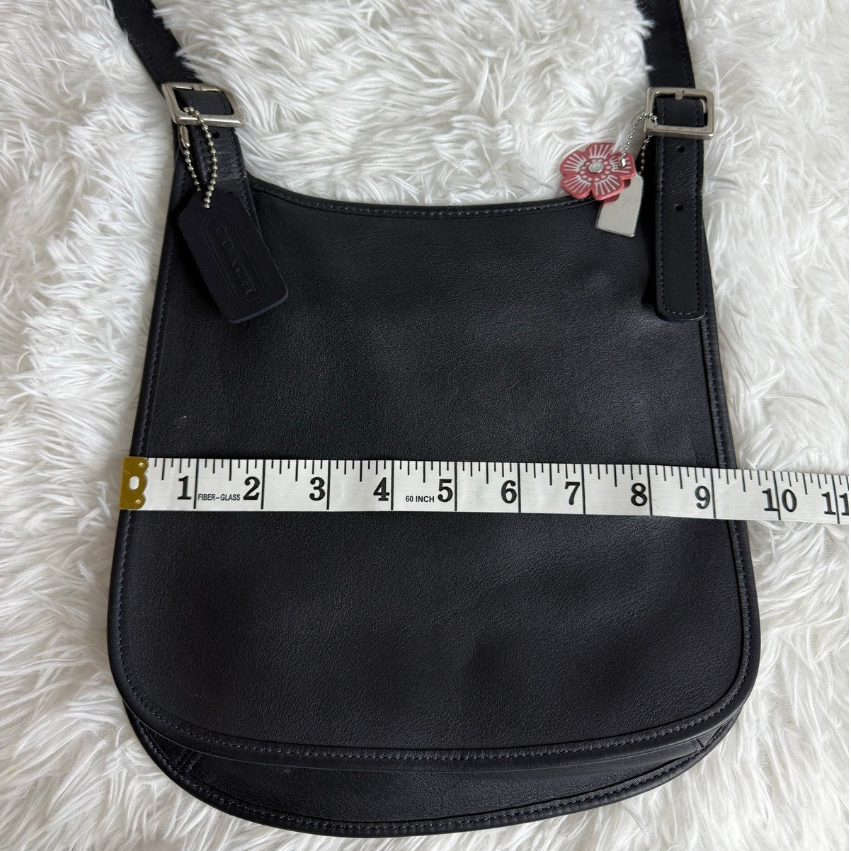 Vintage COACH 9131 Navy Nickle Small Hippie Flap Crossbody Bag