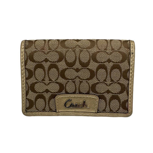 COACH Signature Gold and Brown Card Case Wallet