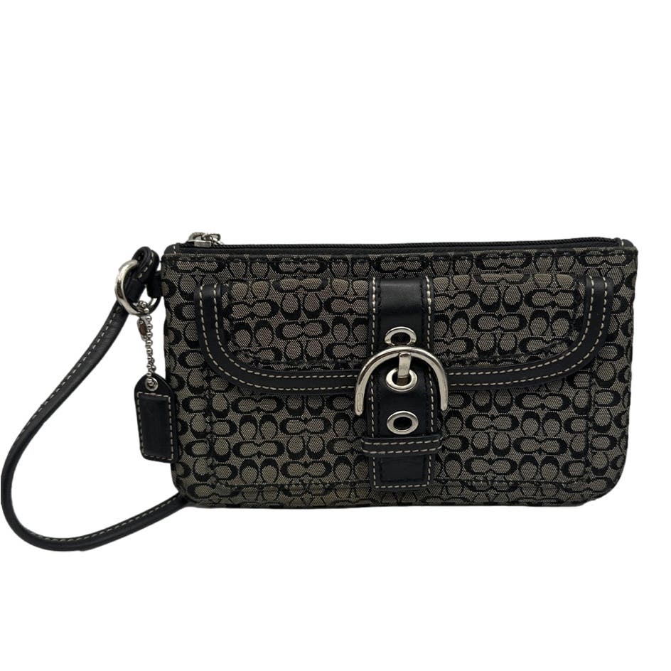 COACH Black and Gray Signature Canvas Wristlet