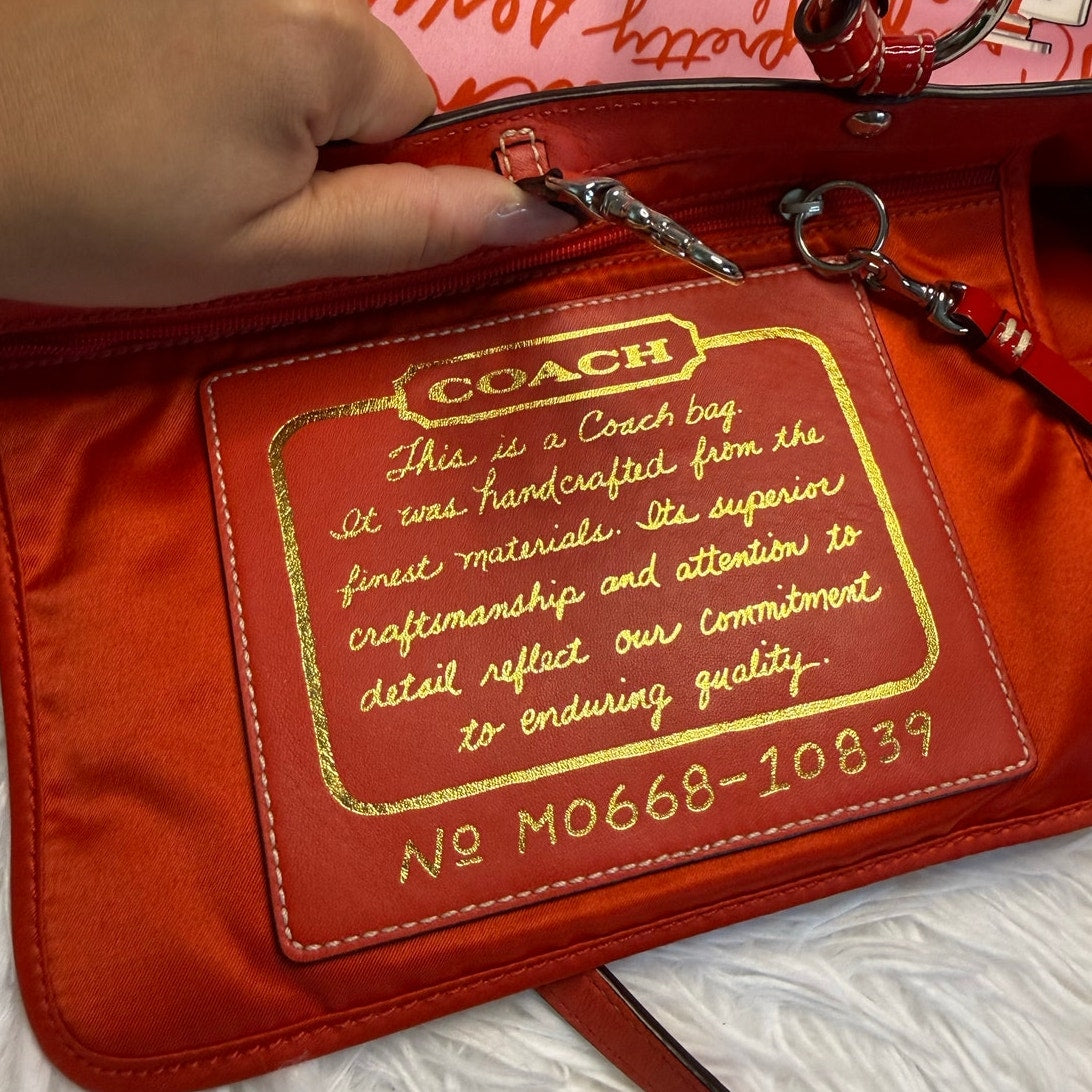 y2k Coach Vintage Red Patent Leather Perfume Print Tote