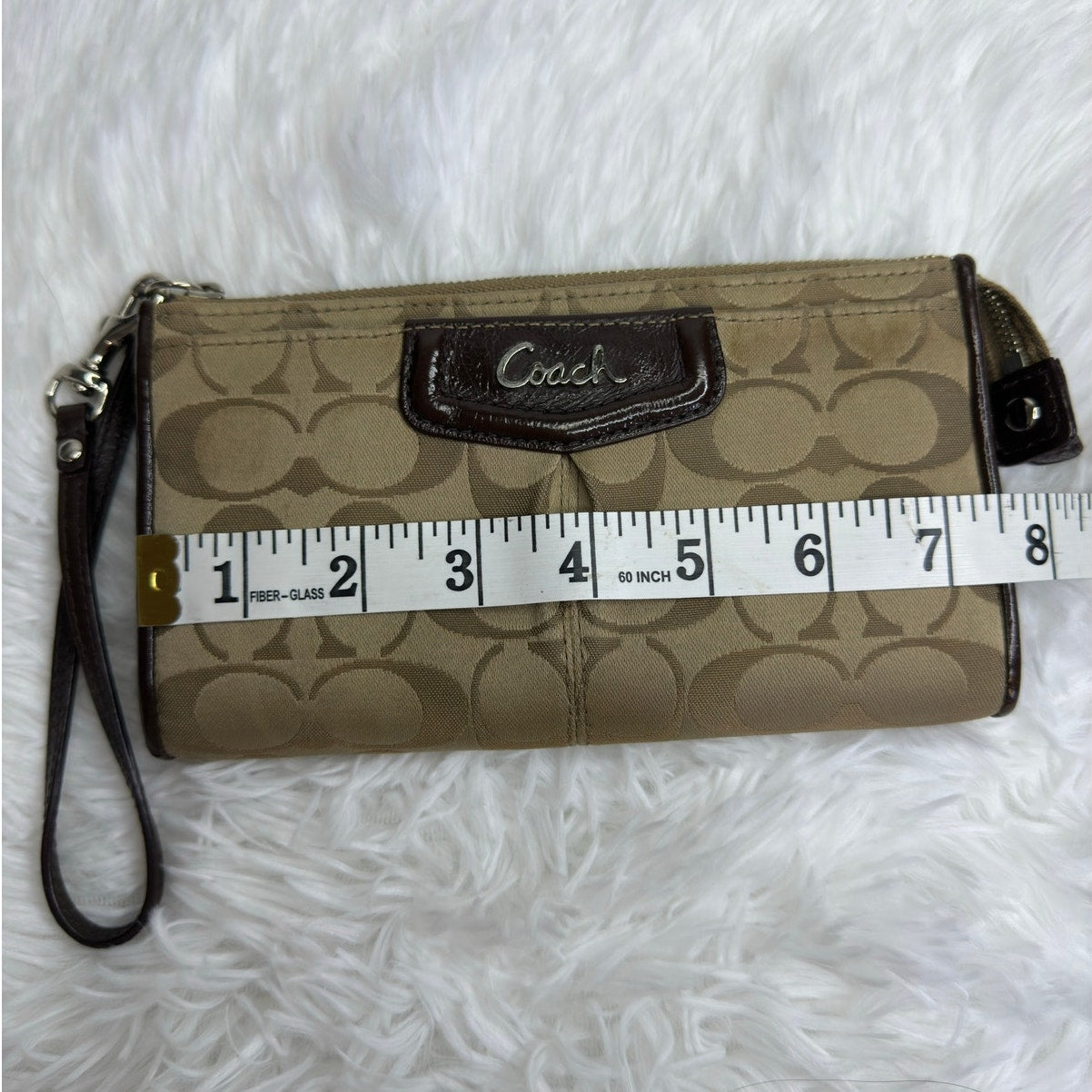 COACH Brown Signature Canvas Wristlet Wallet