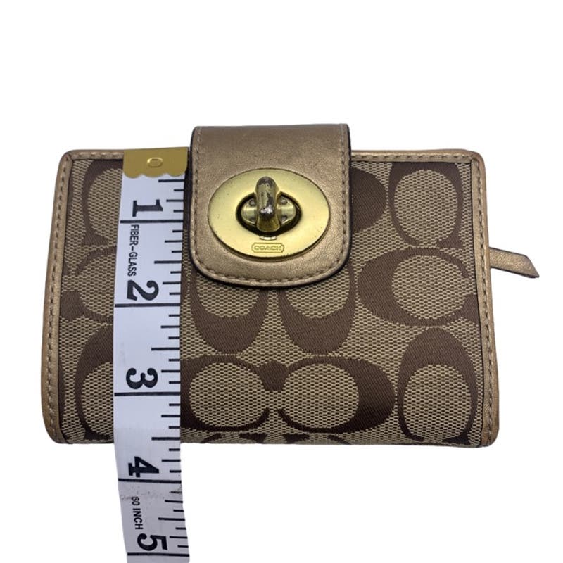 COACH Brown Gold Signature Canvas Medium Wallet