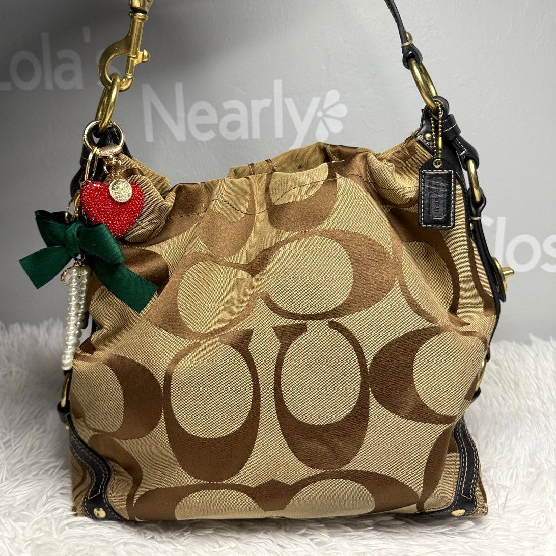 y2k COACH Black Brown Carly Large Hobo Signature Shoulder Bag Purse