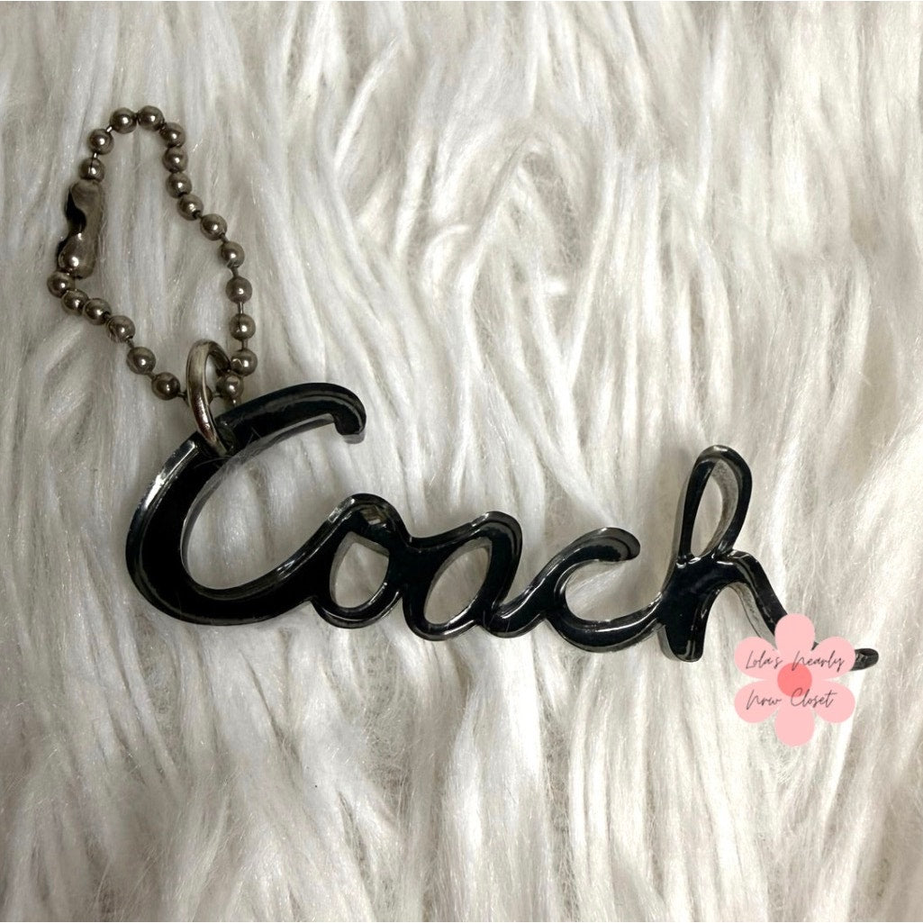 2.5" COACH Gray Script Poppy Fob Bag Charm Hang tag Hangtag