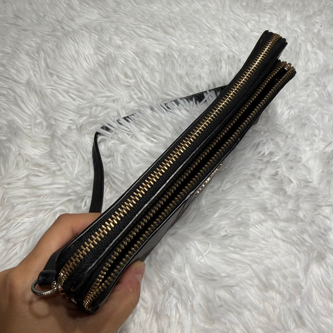 Coach Black Brown Coated Canvas Wristlet