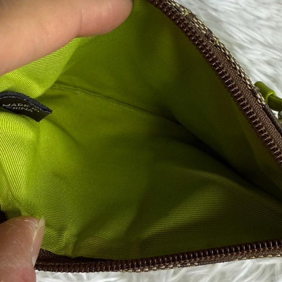 COACH y2k Soho Lime Brown Signature Canvas Wristlet