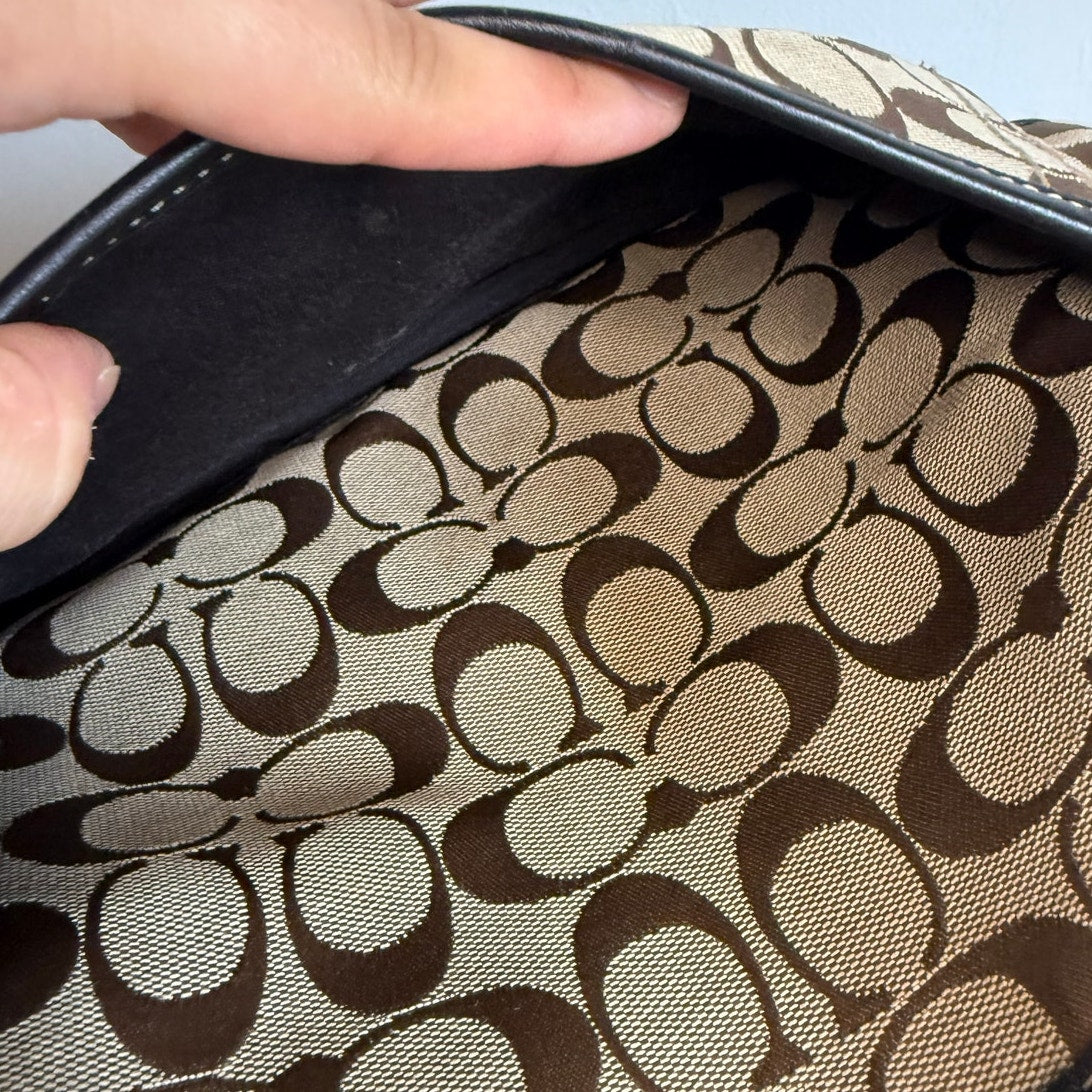 y2k COACH Black Brown Khaki Signature Legacy Flip Turnlock