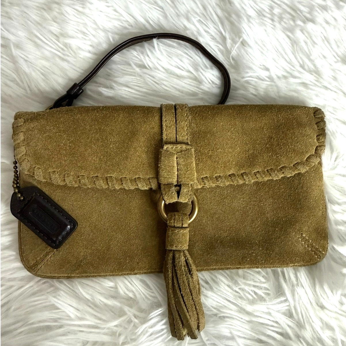 y2k COACH Brown Suede Tassel Wristlet