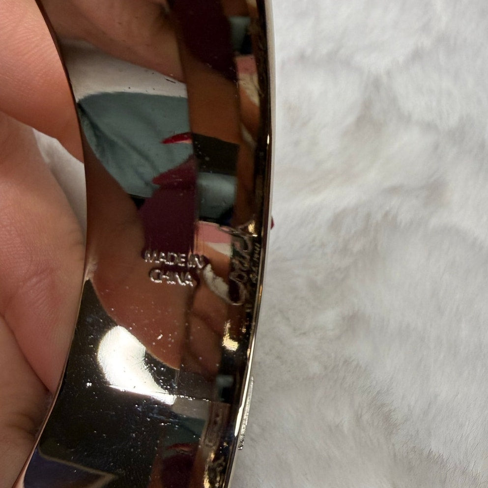 Coach Ivory Silver Cursive Logo Enamel Metal Studded Bangle Bracelet