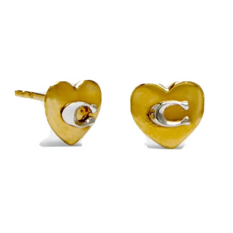 Coach Boxed Heart & C Stud Earring Gold/Gold Quartz 6068