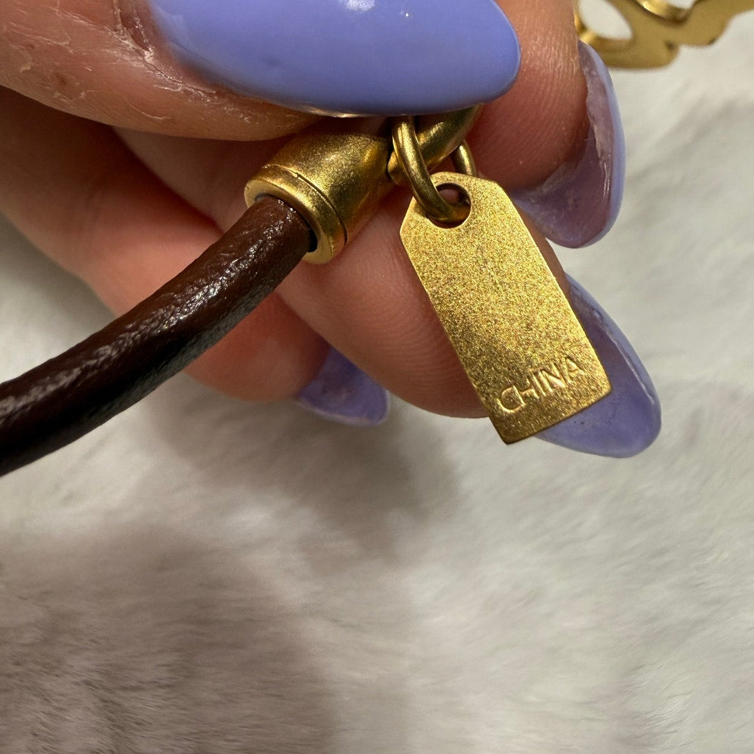 y2k COACH Vintage Brown Leather Gold Tone Hook Clip with Butterfly Bracelet