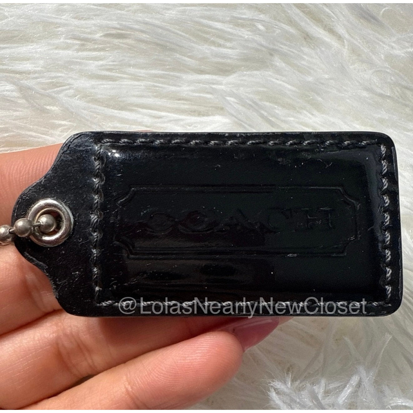 2” COACH Black Patent Leather Fob Bag Charm Hang tag Hangtag