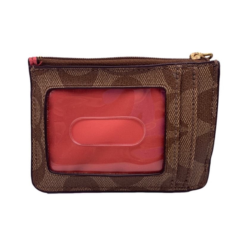 COACH Brown Signature Coated Canvas Card Holder