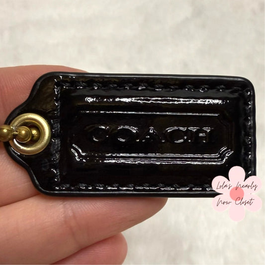 1.5" COACH Patent Leather Black Fob Bag Charm Hang tag Hangtag
