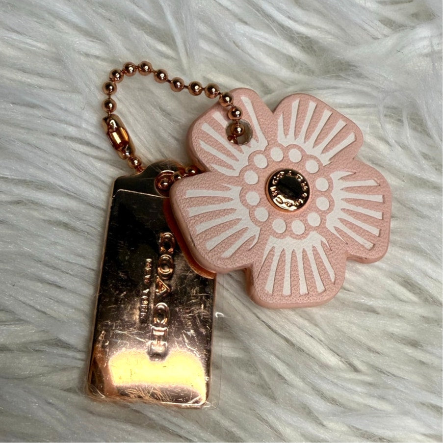 1" COACH Gold Tea Rose Flower Floral Bag Charm Hang Tag
